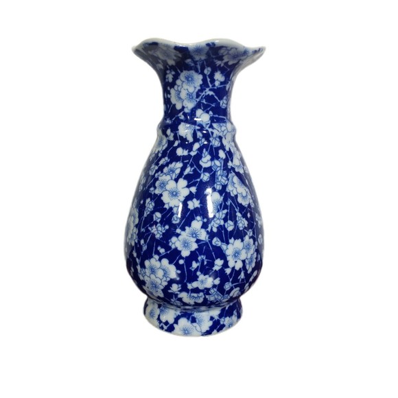 Chinese Modern Blue Cherry Blossom 8in Hand Printed Porcelain Vase - Picture 1 of 4